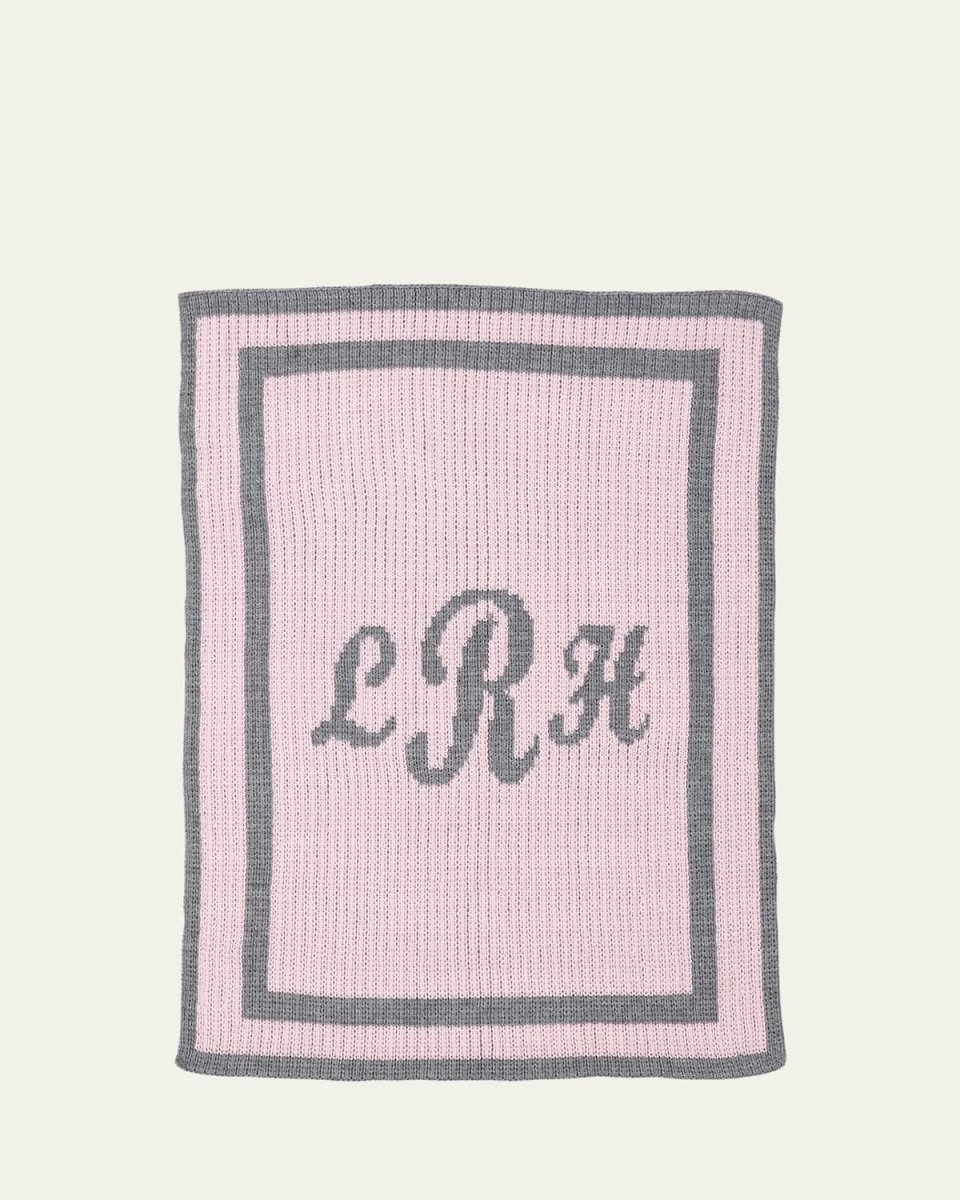 Monogram Knit Striped-Trim Baby Blanket, Pink